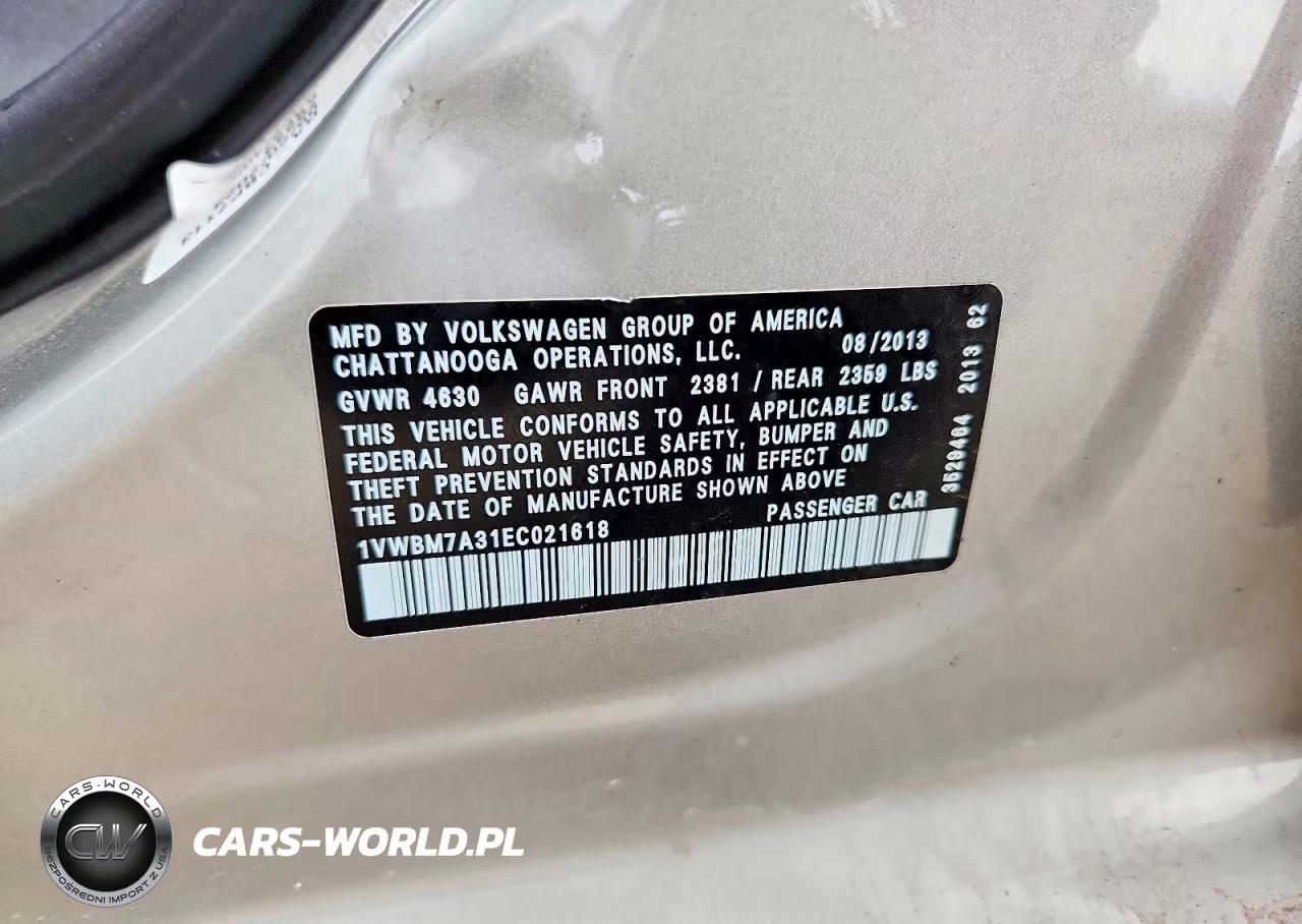 2014 Volkswagen Passat Se VIN:1VWBM7A31EC021618 - 12