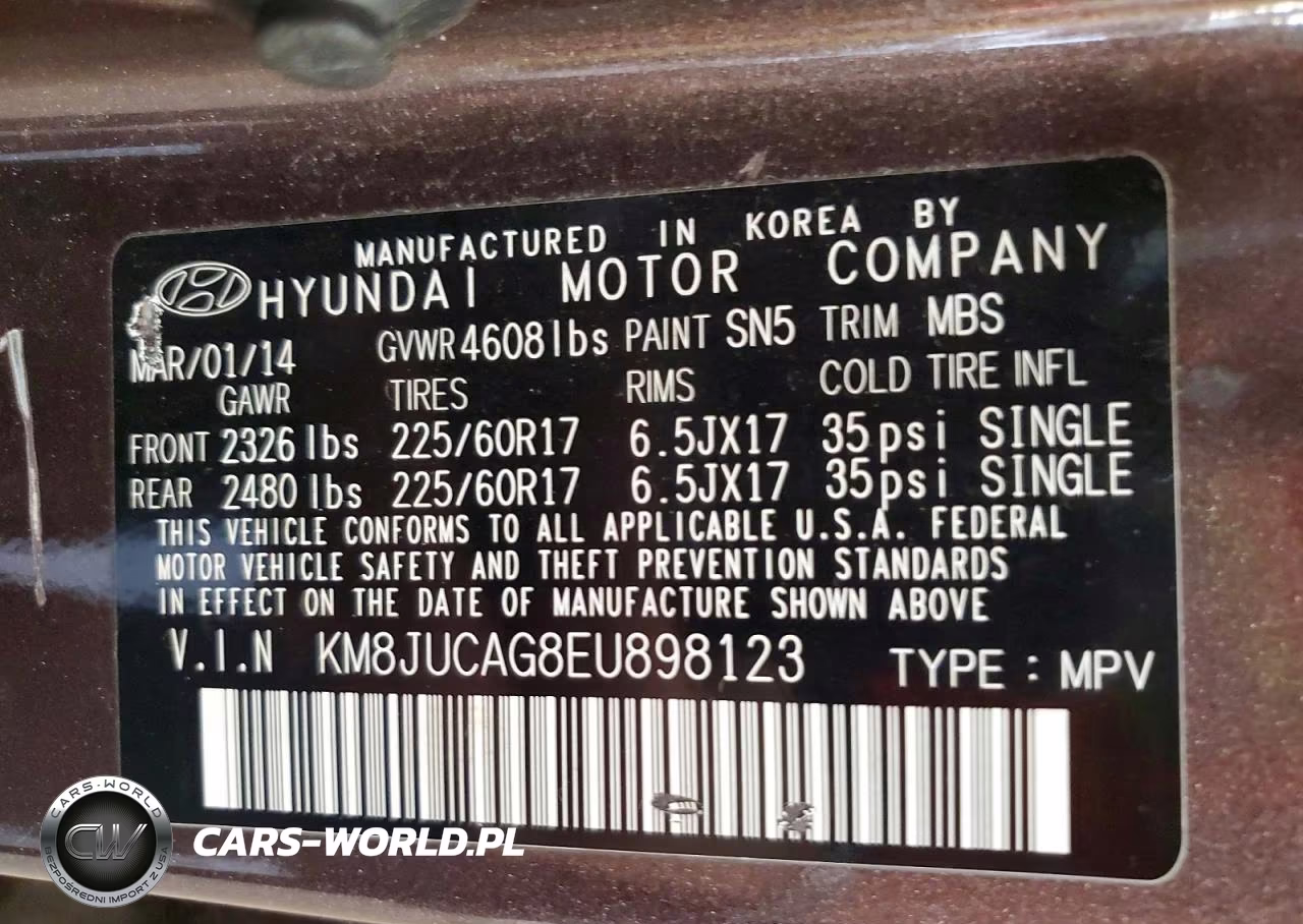 2014 HYUNDAI TUCSON GLS VIN:KM8JUCAG8EU898123 - 13
