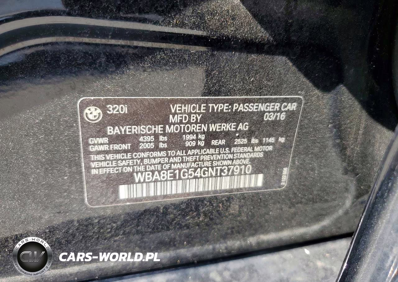 2016 BMW 320 I VIN:WBA8E1G54GNT37910 - 12