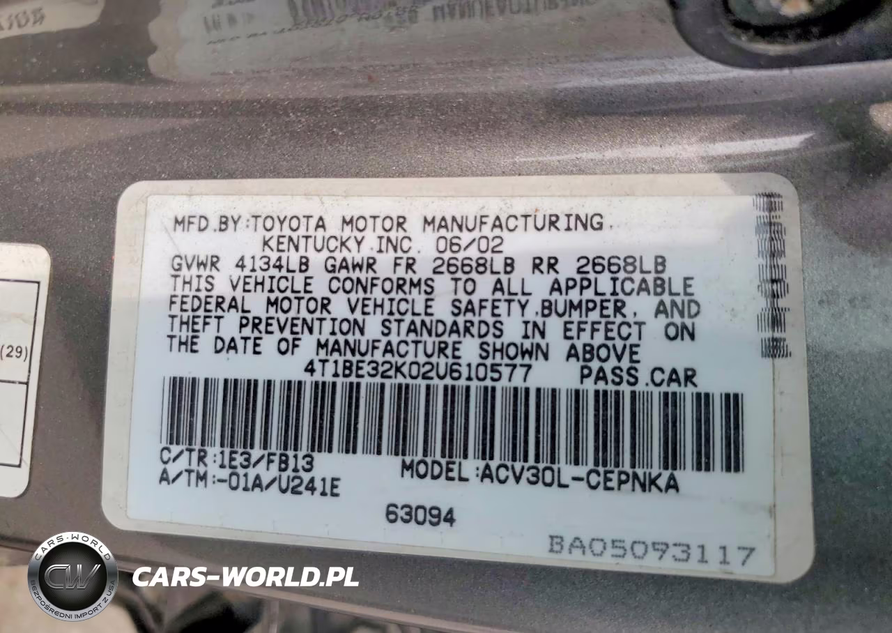 2002 Toyota Camry Le VIN:4T1BE32K02U610577 - 12
