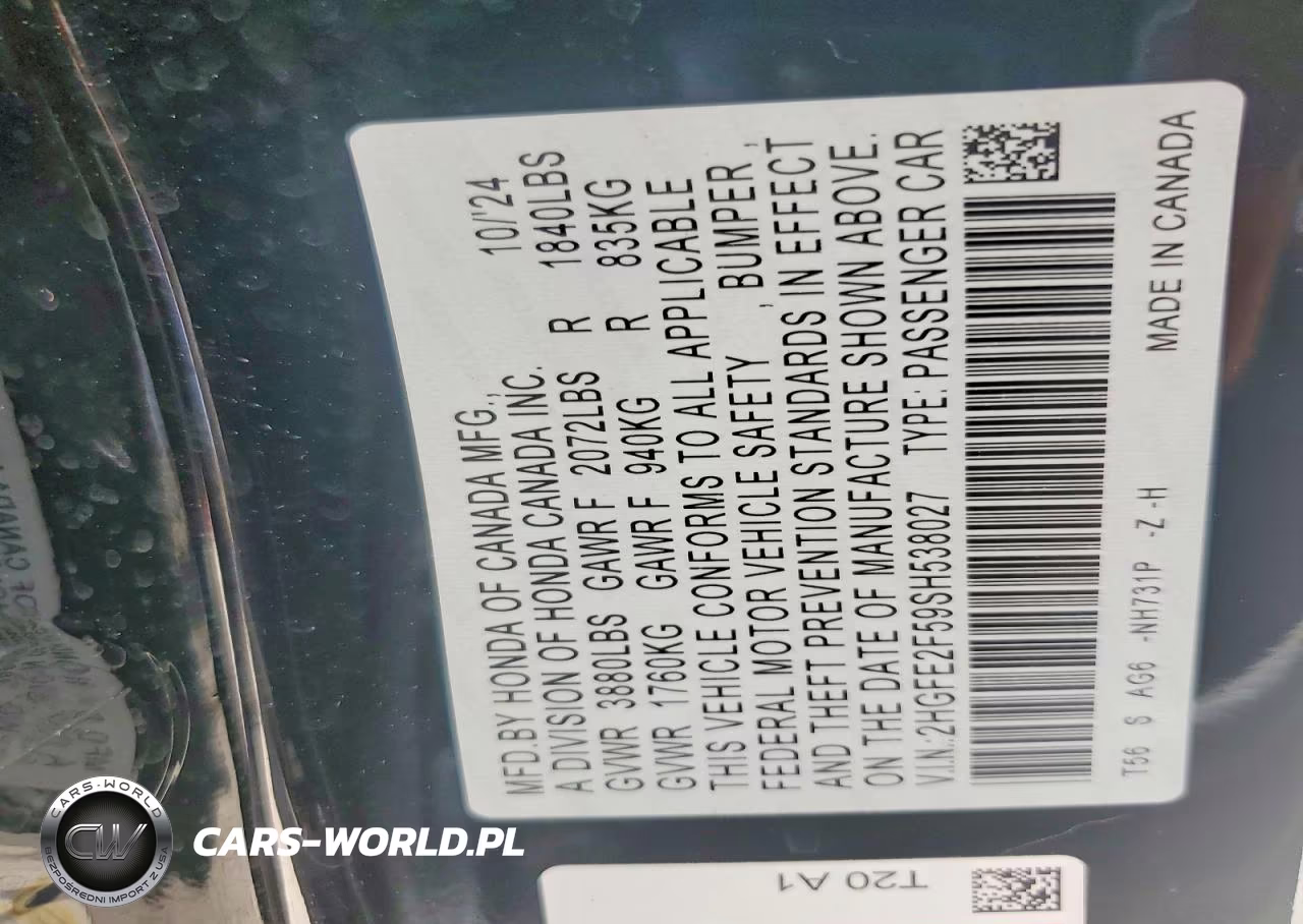 2025 Honda Civic Sport VIN:2HGFE2F59SH538027 - 12