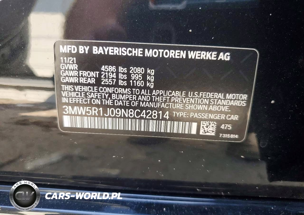 2022 BMW 330I VIN:3MW5R1J09N8C42814 - 12
