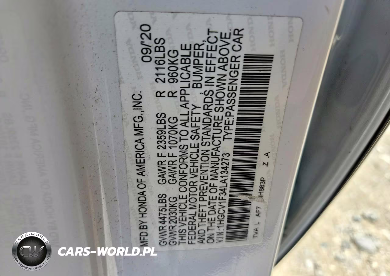 2020 Honda Accord Sport VIN:1HGCV1F34LA134273 - 12