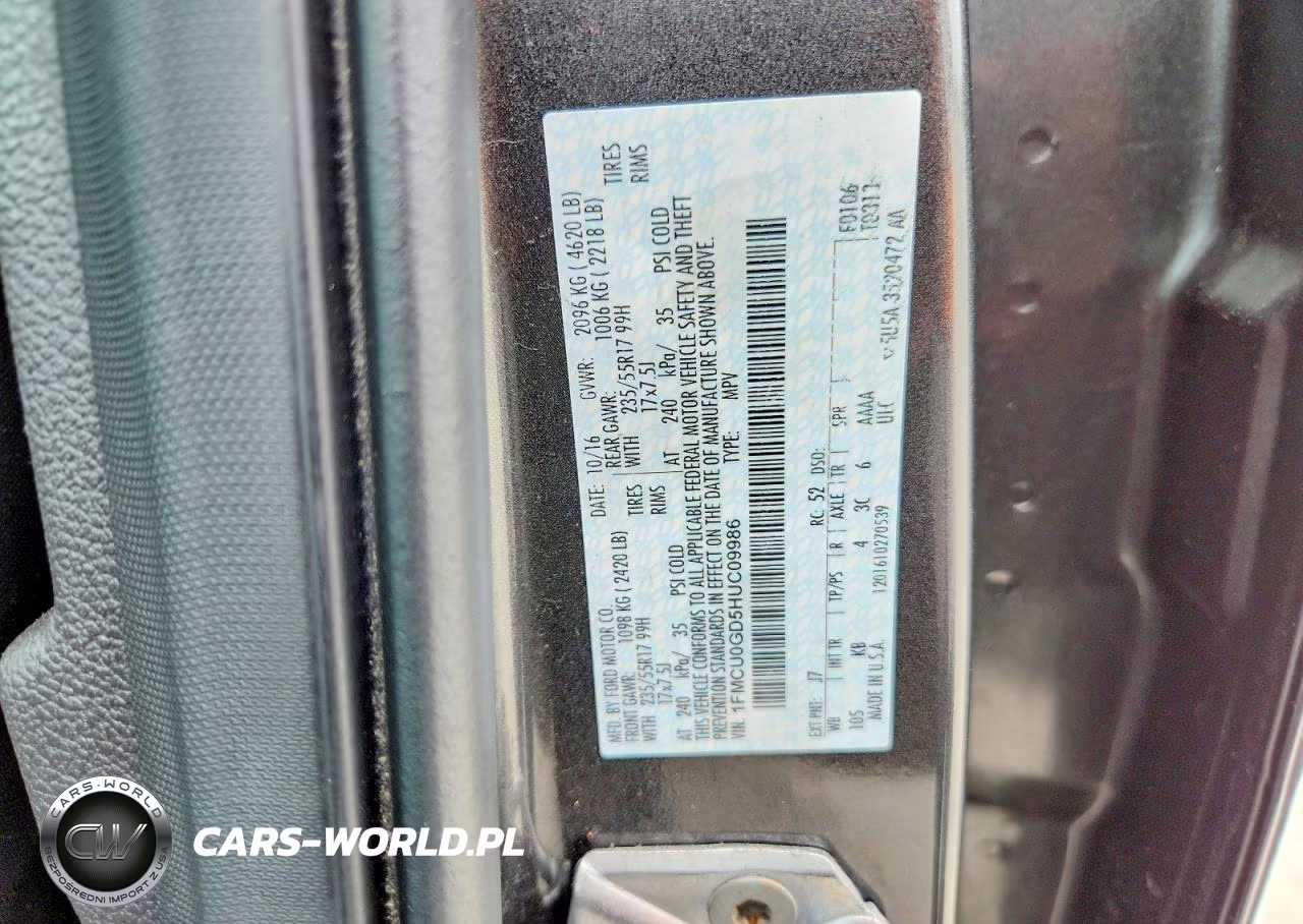 FORD ESCAPE VIN:1FMCU0GD5HUC09986 - 12