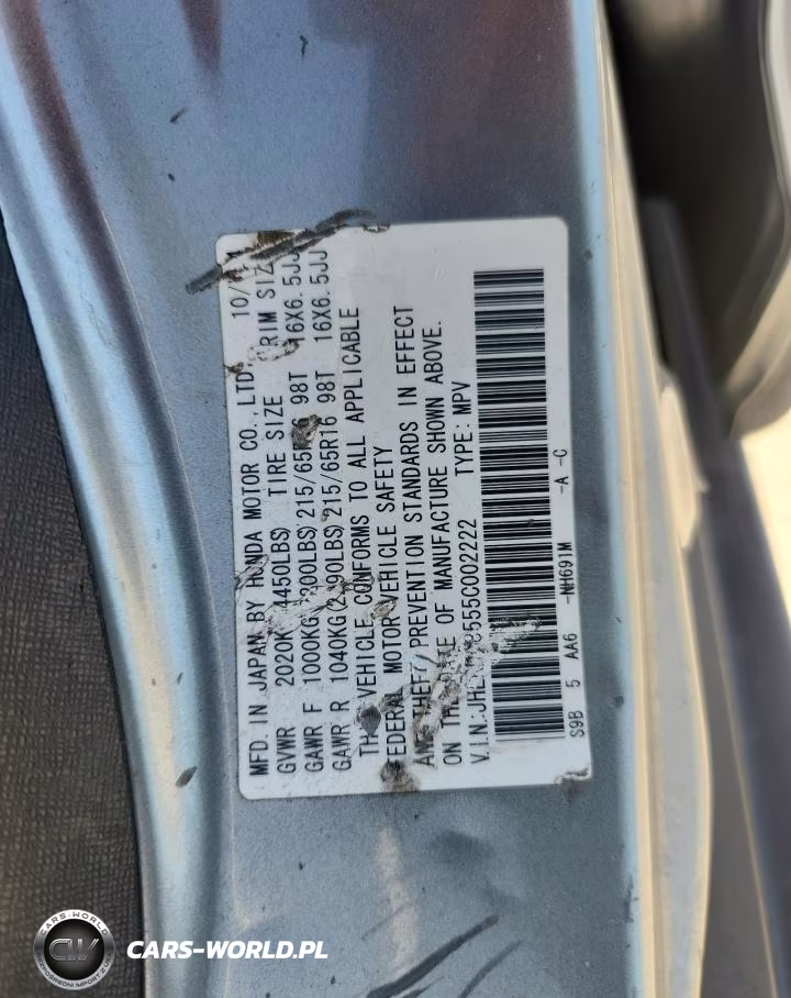 2005 Honda Cr-V Lx VIN:JHLRD68555C002222 - 12