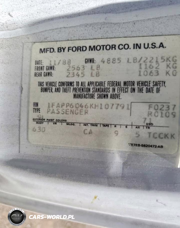 1989 Ford Thunderbird VIN:1FAPP6046KH107791 - 12