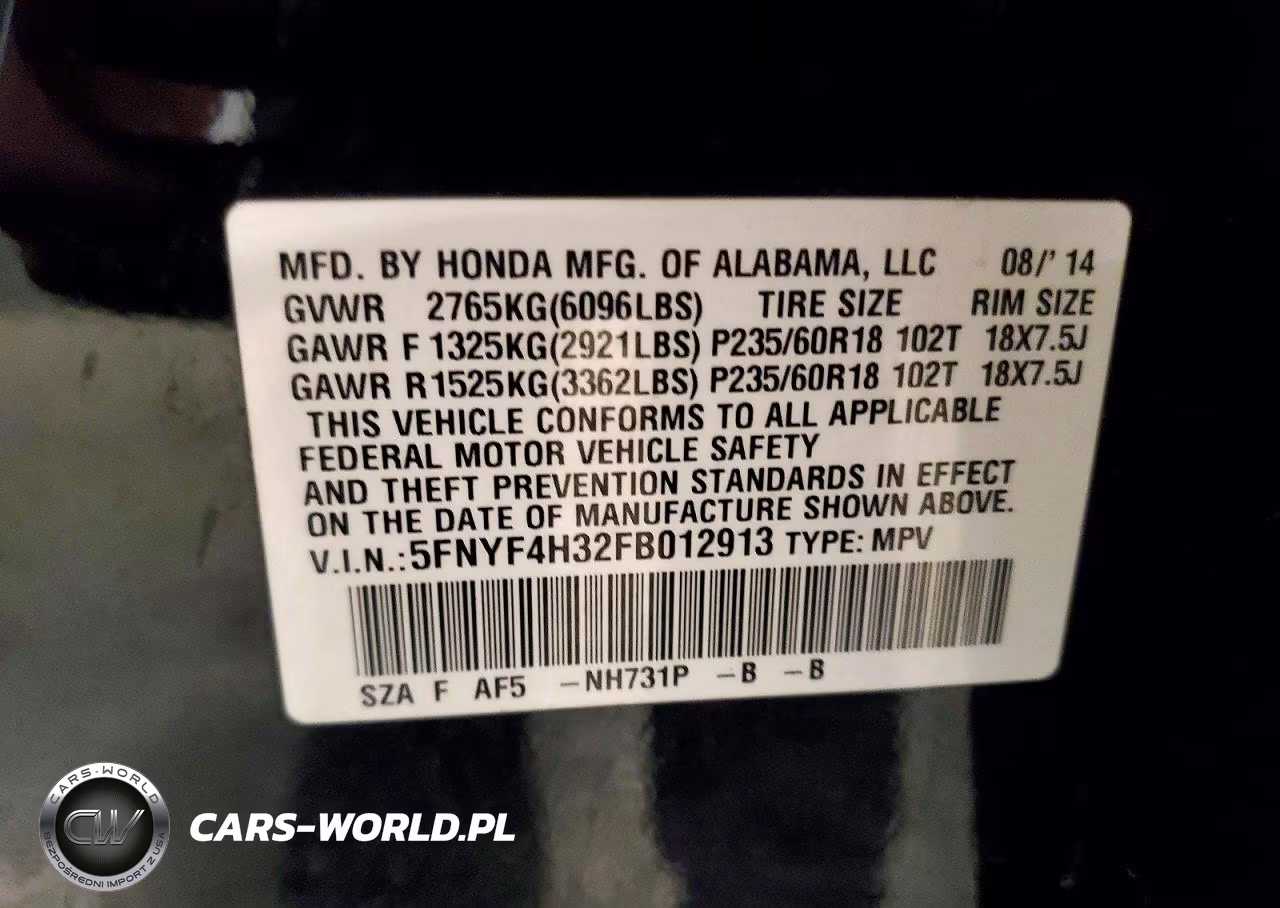 2015 Honda Pilot Se VIN:5FNYF4H32FB012913 - 13