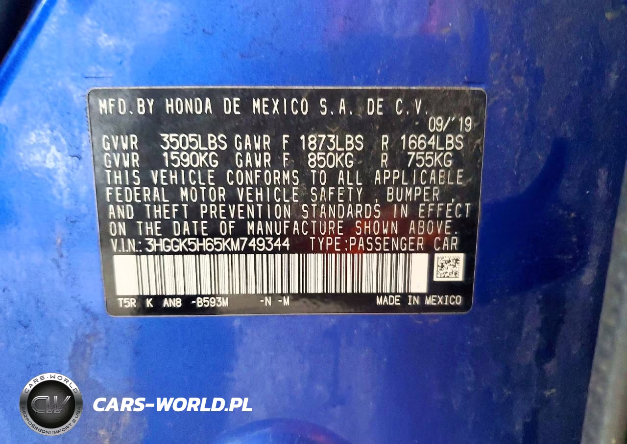 2019 Honda Fit Sport VIN:3HGGK5H65KM749344 - 14