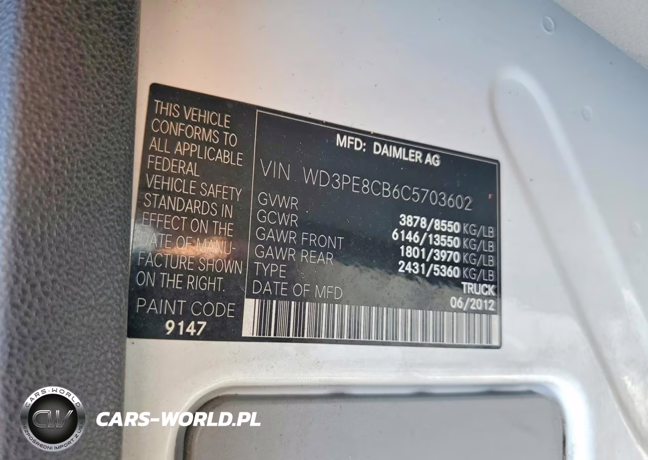 2012 Mercedes-Benz Sprinter 2500 Delivery Van VIN:WD3PE8CB6C5703602 - 12