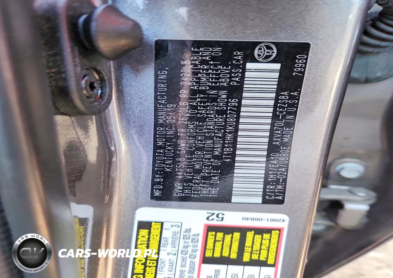 2019 Toyota Camry Se VIN:4T1B11HK1KU807796 - 12