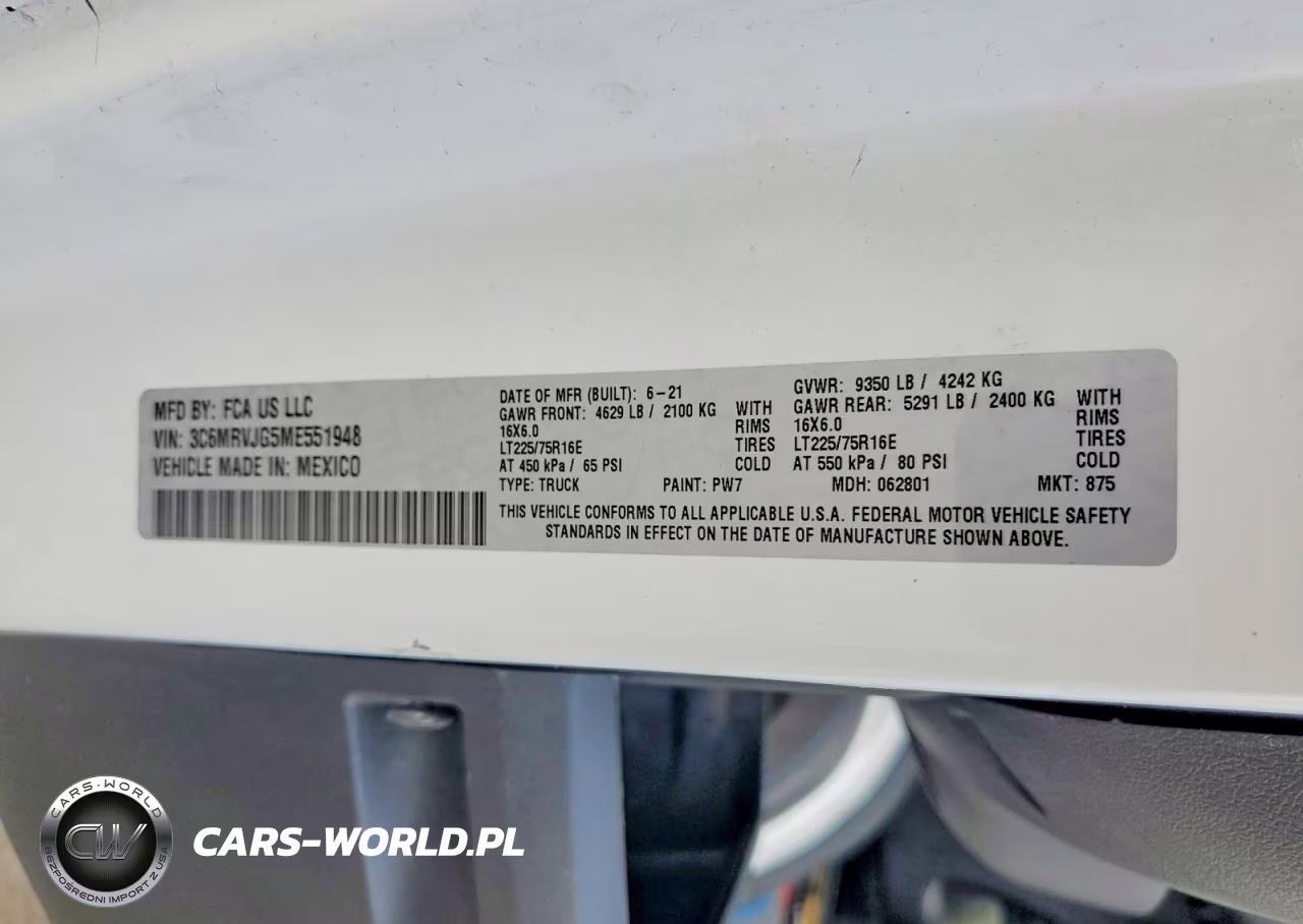 2021 Ram Promaster 3500 Delivery Van VIN:3C6MRVJG5ME551948 - 12