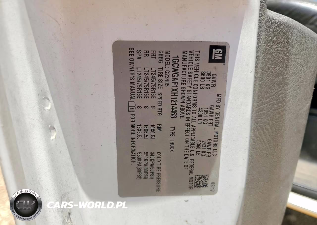 2017 Chevrolet Express 2500 Cargo Delivery Van VIN:1GCWGAF1XH1214463 - 13