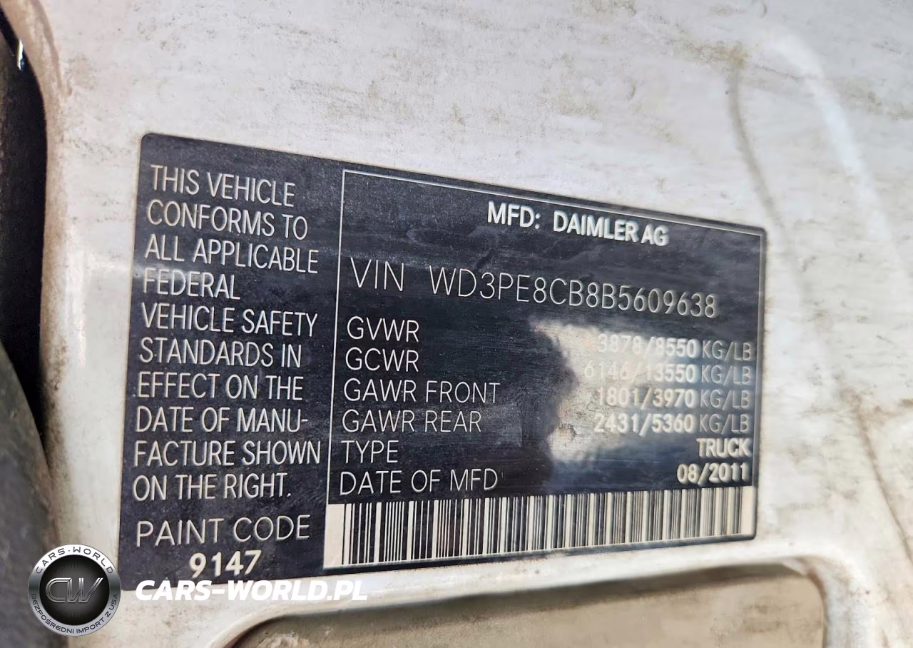 2011 Mercedes-Benz Sprinter 2500 Delivery Van VIN:WD3PE8CB8B5609638 - 13