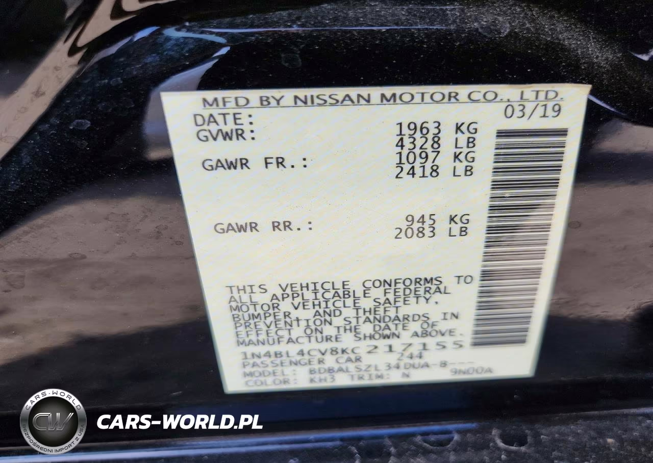 2019 Nissan Altima Sr VIN:1N4BL4CV8KC217155 - 13