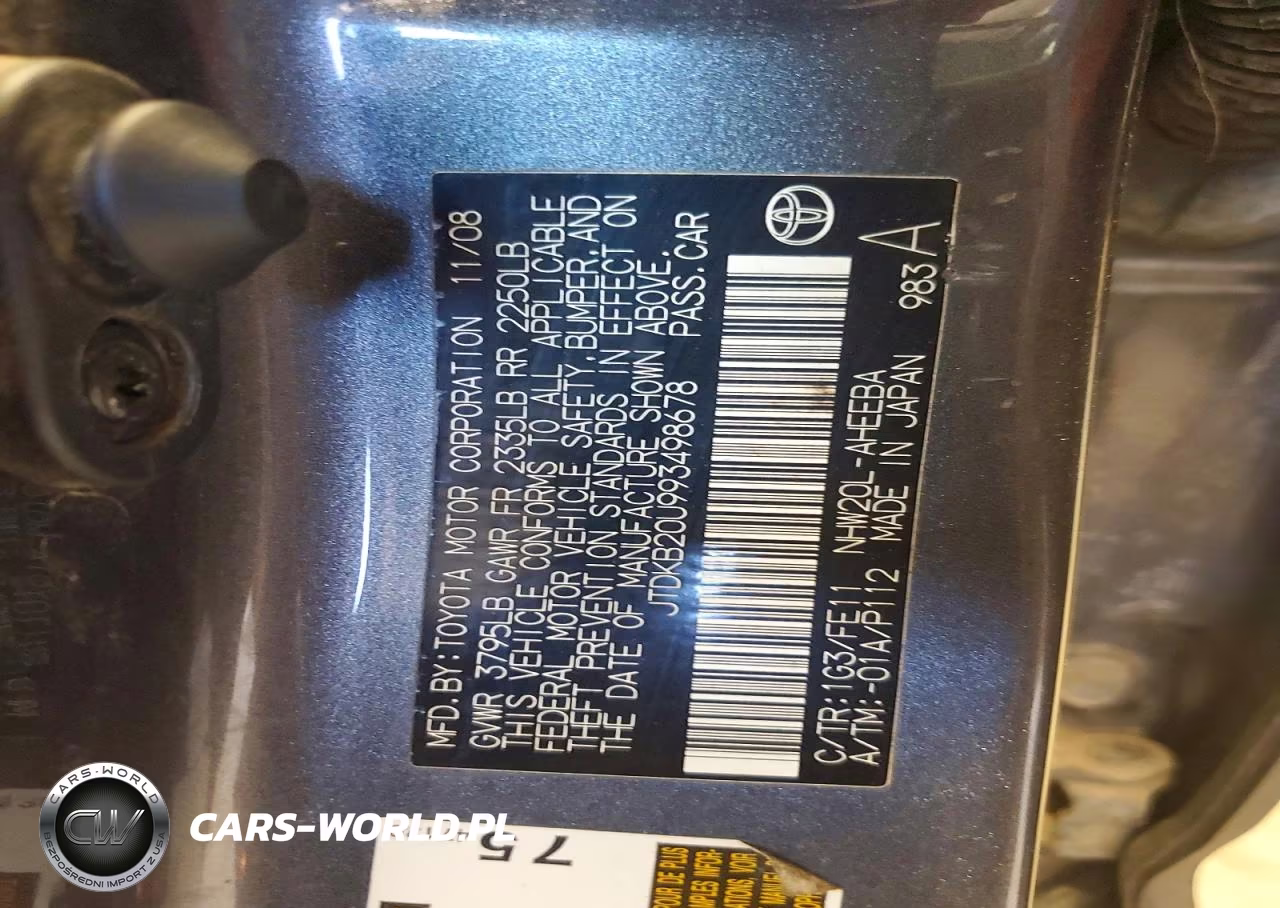 2009 Toyota Prius Base VIN:JTDKB20U993498678 - 12