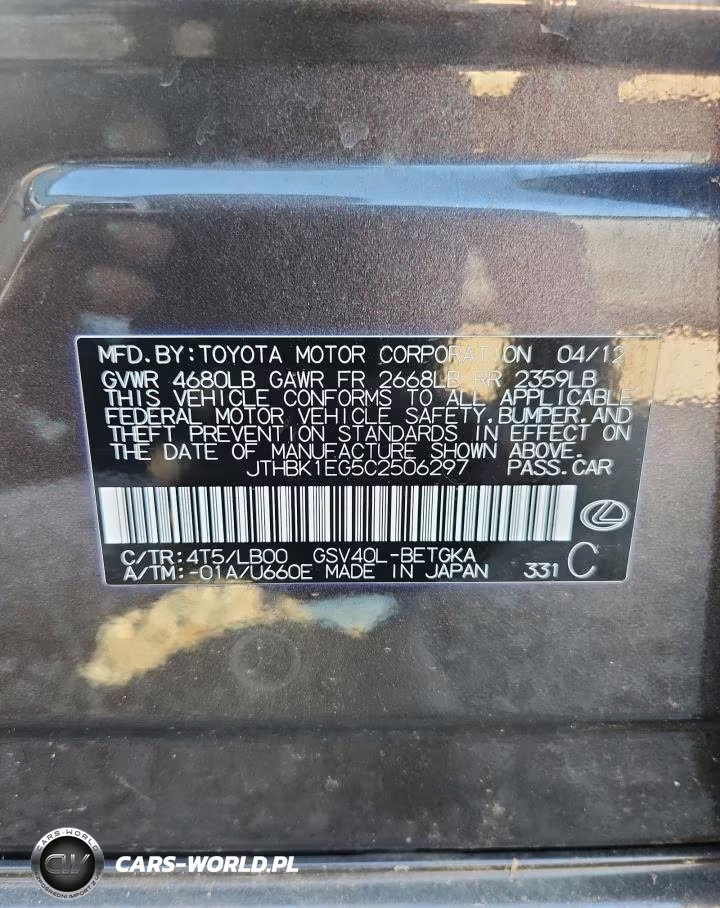 2012 Lexus Es 350 VIN:JTHBK1EG5C2506297 - 12