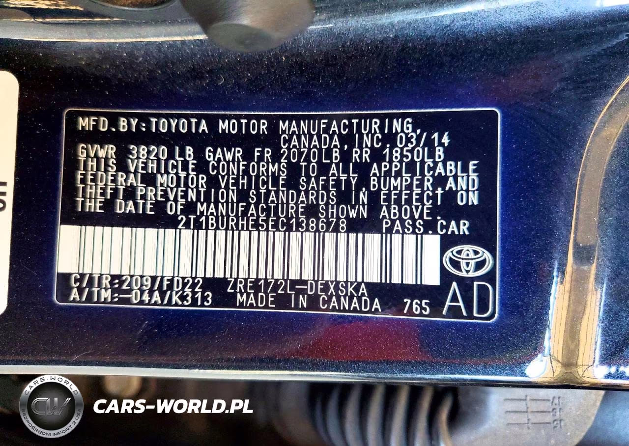 2014 Toyota Corolla S Plus VIN:2T1BURHE5EC138678 - 12