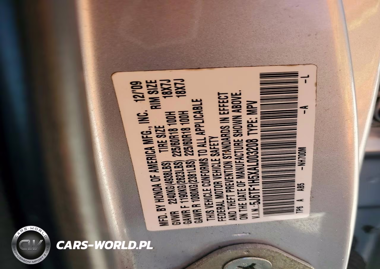 2010 Honda Accord Crosstour Exl VIN:5J6TF1H5XAL003208 - 12