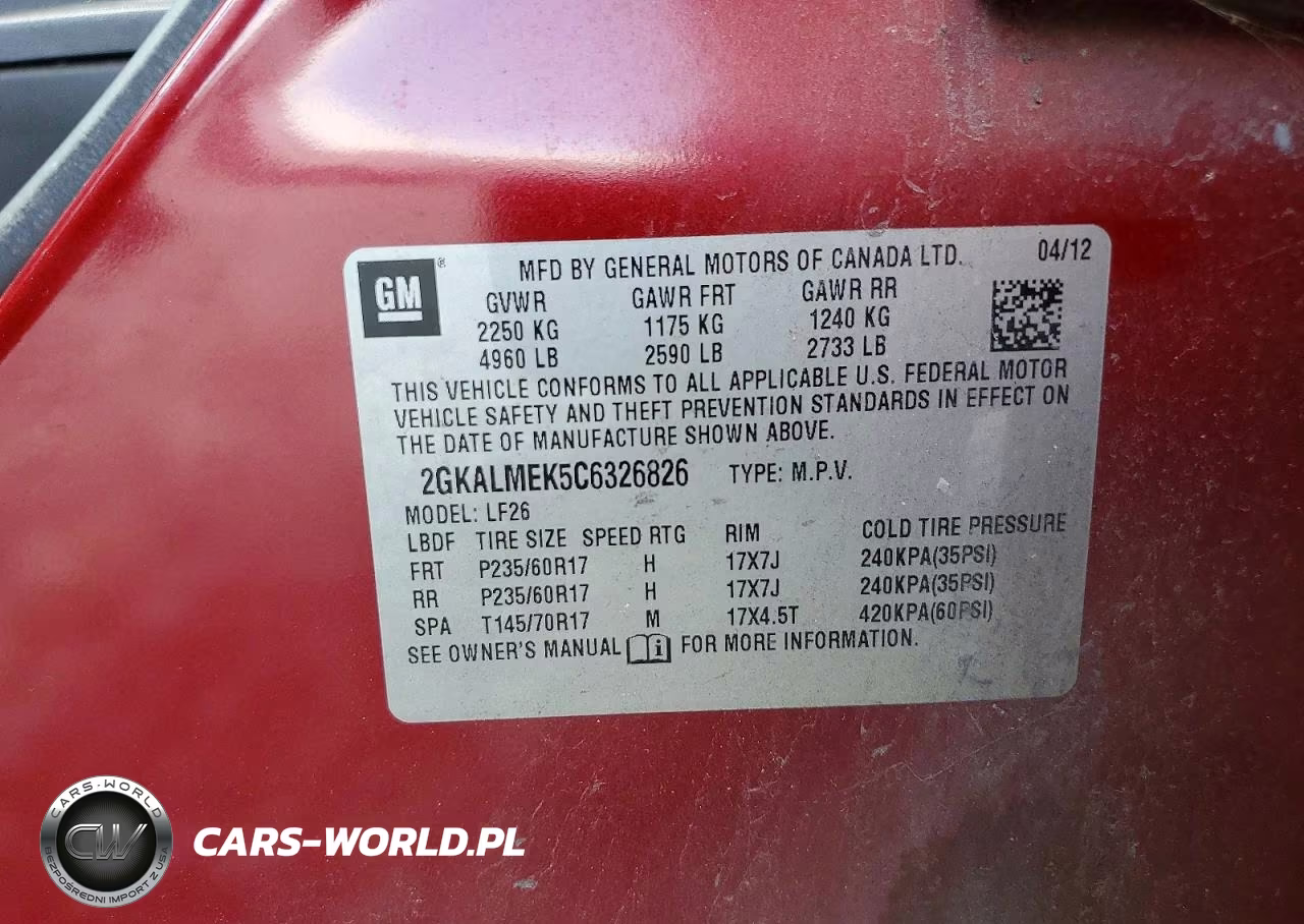2012 GMC Terrain Sle VIN:2GKALMEK5C6326826 - 13