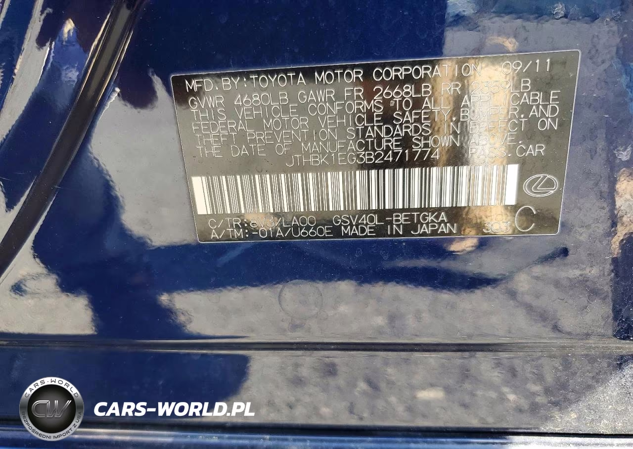 2011 Lexus Es 350 VIN:JTHBK1EG3B2471774 - 12