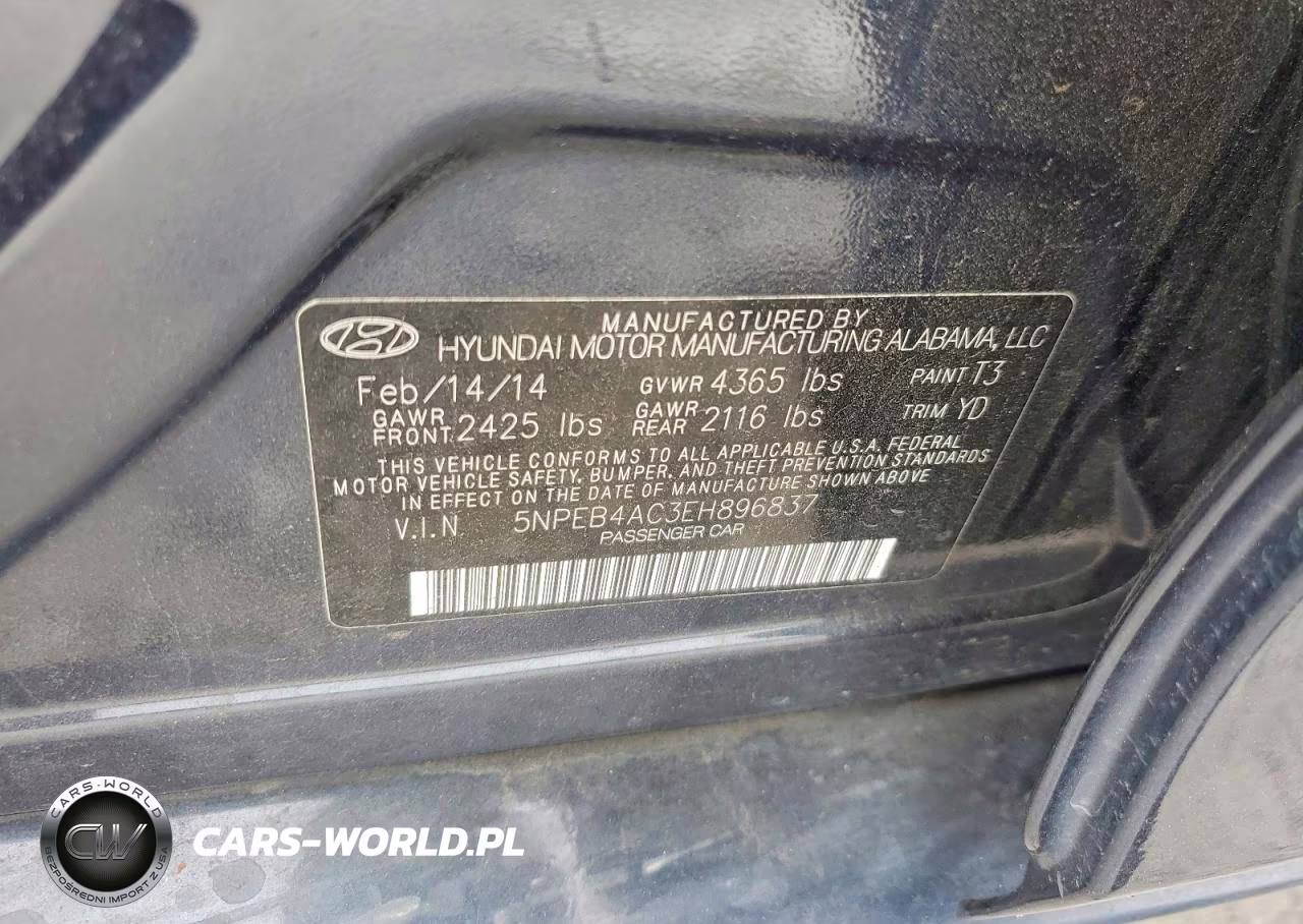 2014 Hyundai Sonata Gls VIN:5NPEB4AC3EH896837 - 12