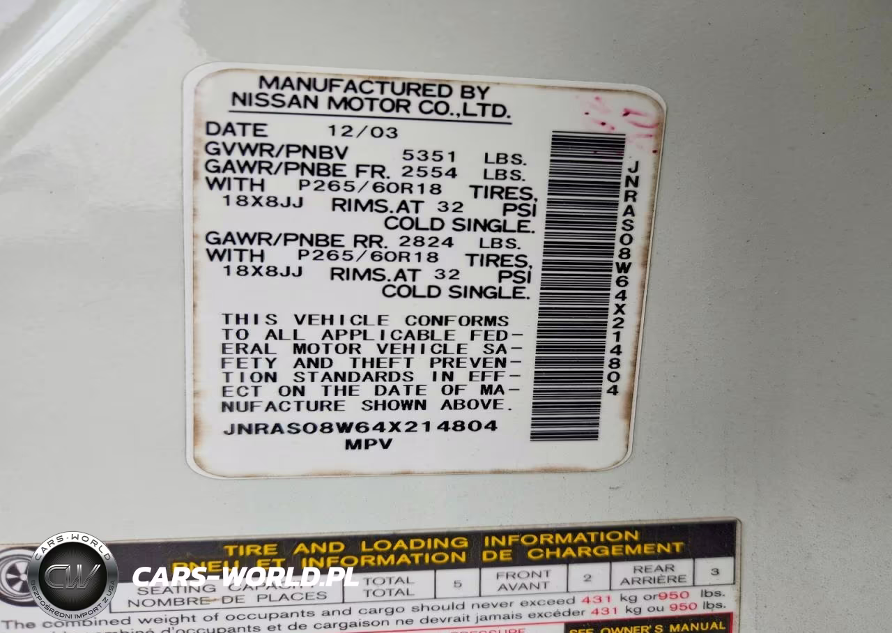 2004 Infiniti Fx35 Base VIN:JNRAS08W64X214804 - 12