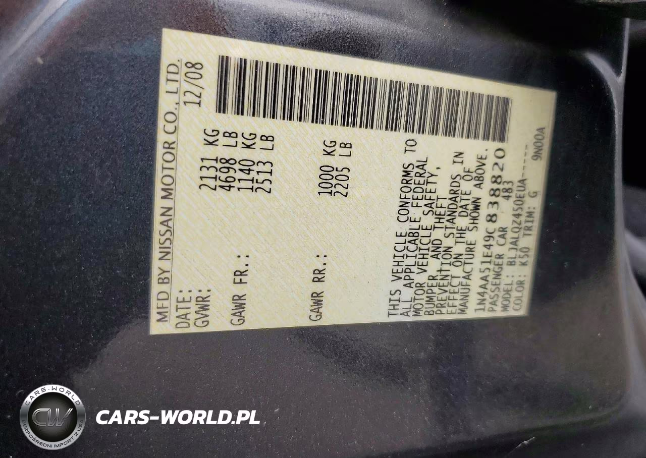 2009 Nissan Maxima 3.5 S VIN:1N4AA51E49C838820 - 12