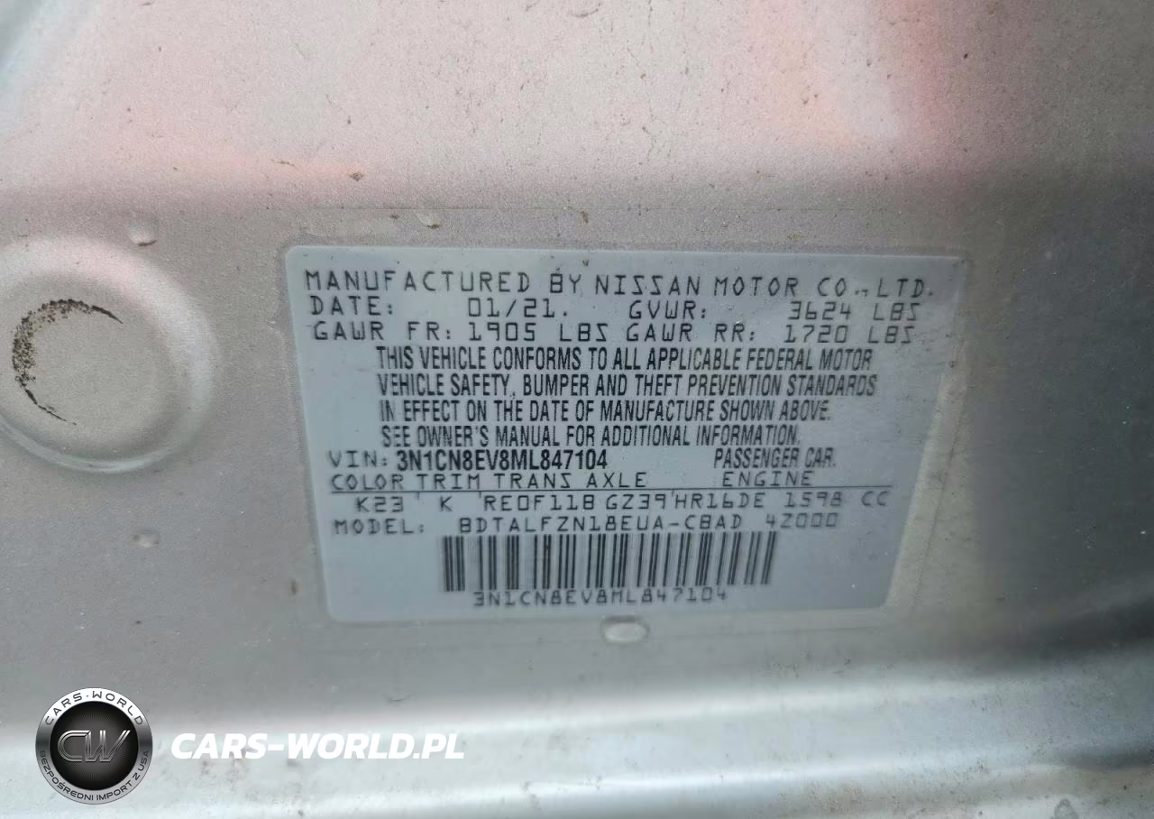 2021 Nissan Versa Sv VIN:3N1CN8EV8ML847104 - 12