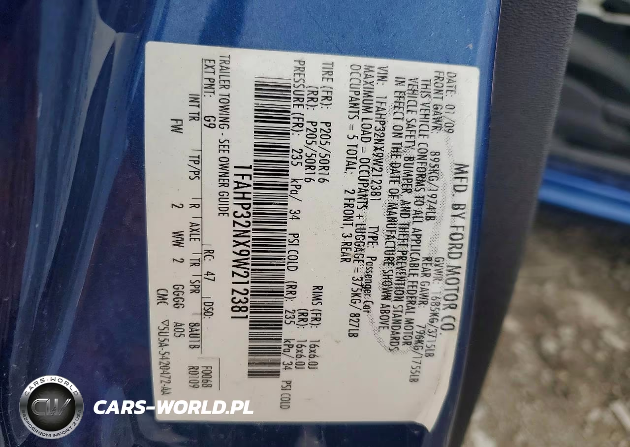 2009 Ford Focus Se VIN:1FAHP32NX9W212381 - 12