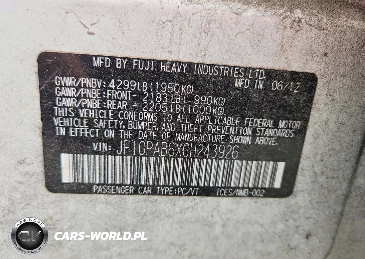 2012 Subaru Impreza Premium VIN:JF1GPAB6XCH243926 - 12