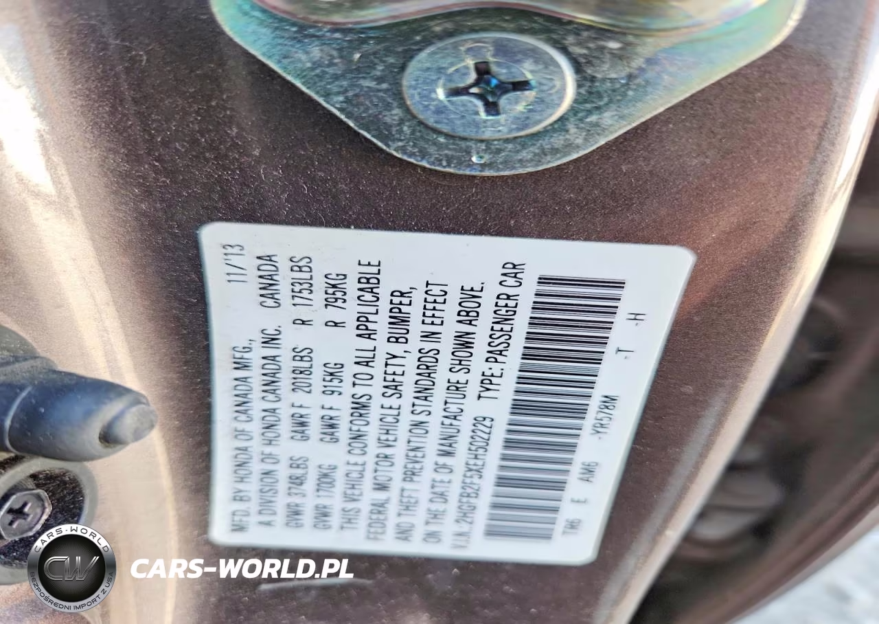 2014 Honda Civic VIN:2HGFB2F5XEH502229 - 12
