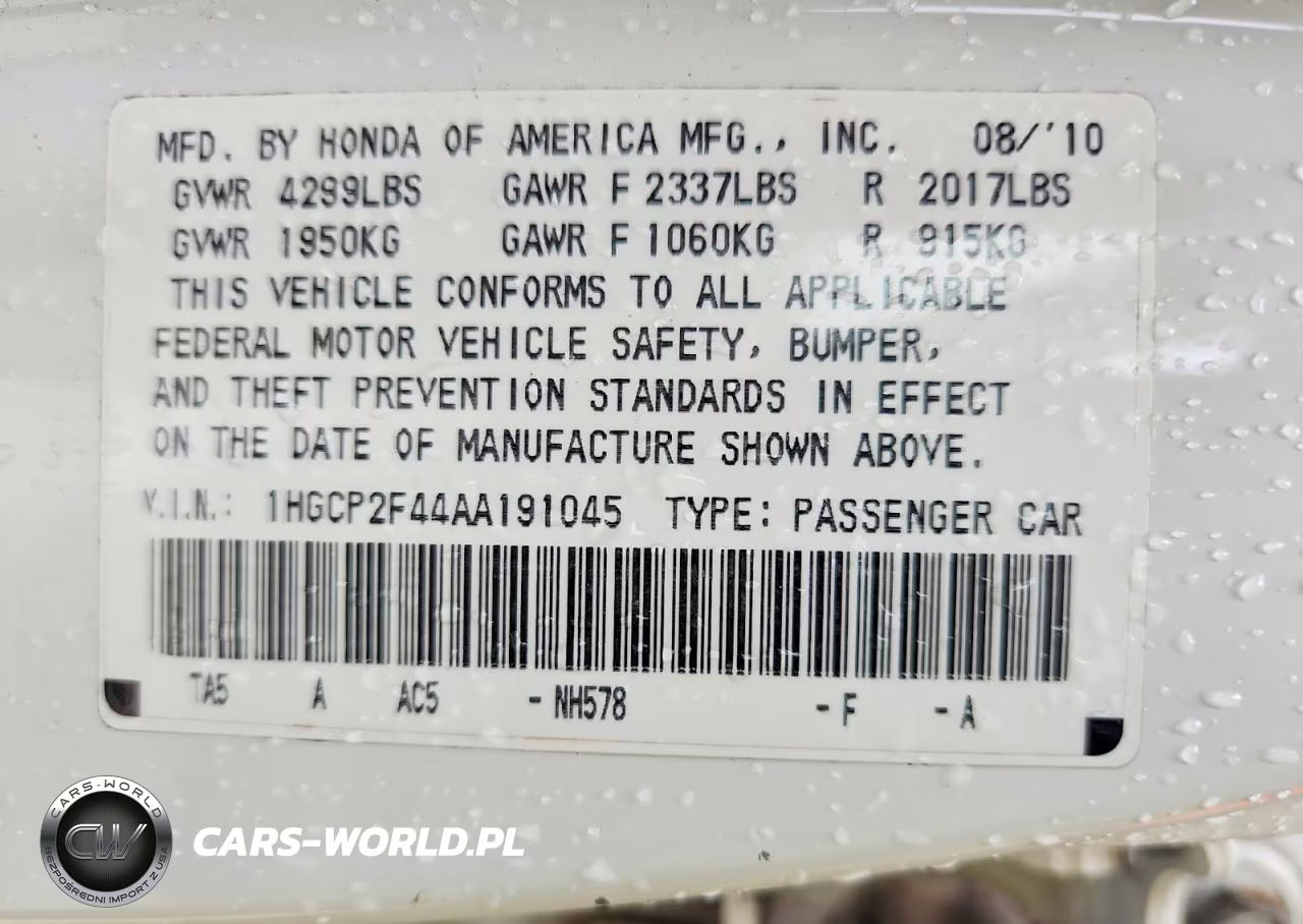 2010 Honda Accord Lxp VIN:1HGCP2F44AA191045 - 12