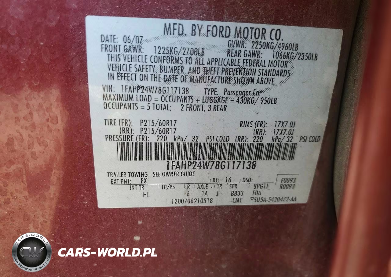2008 Ford Taurus Sel VIN:1FAHP24W78G117138 - 12