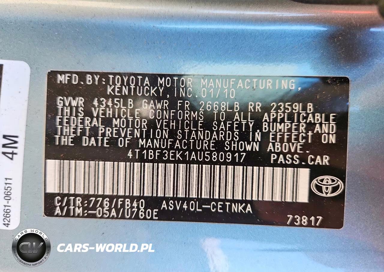 2010 Toyota Camry Le VIN:4T1BF3EK1AU580917 - 12