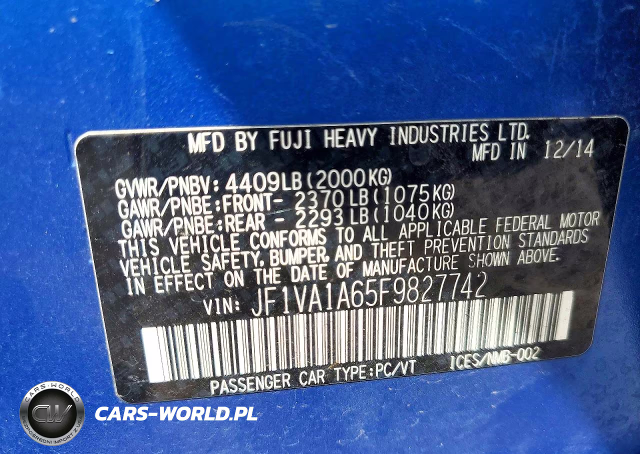 2015 Subaru Wrx VIN:JF1VA1A65F9827742 - 13