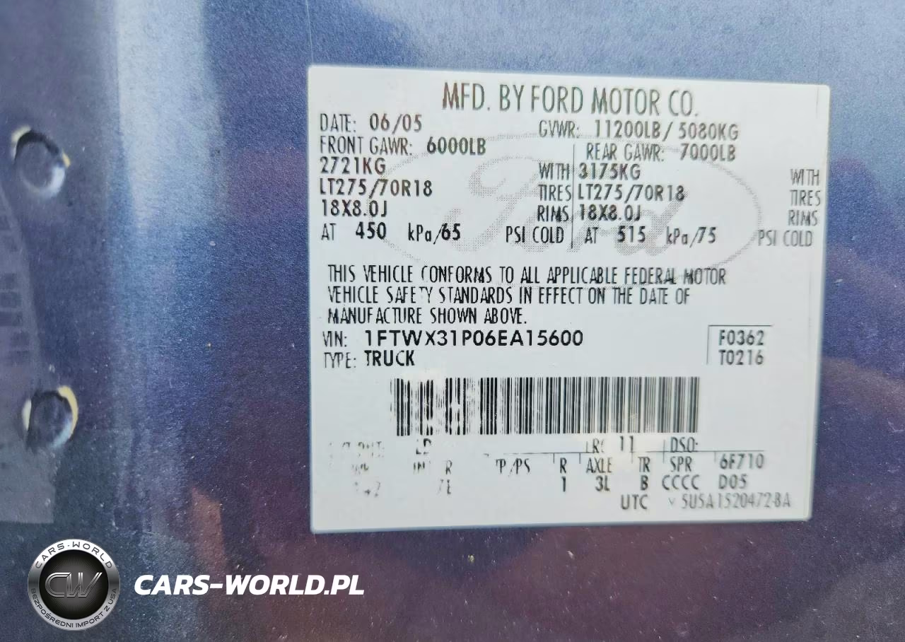 2006 Ford F350 Srw Super Duty VIN:1FTWX31P06EA15600 - 12