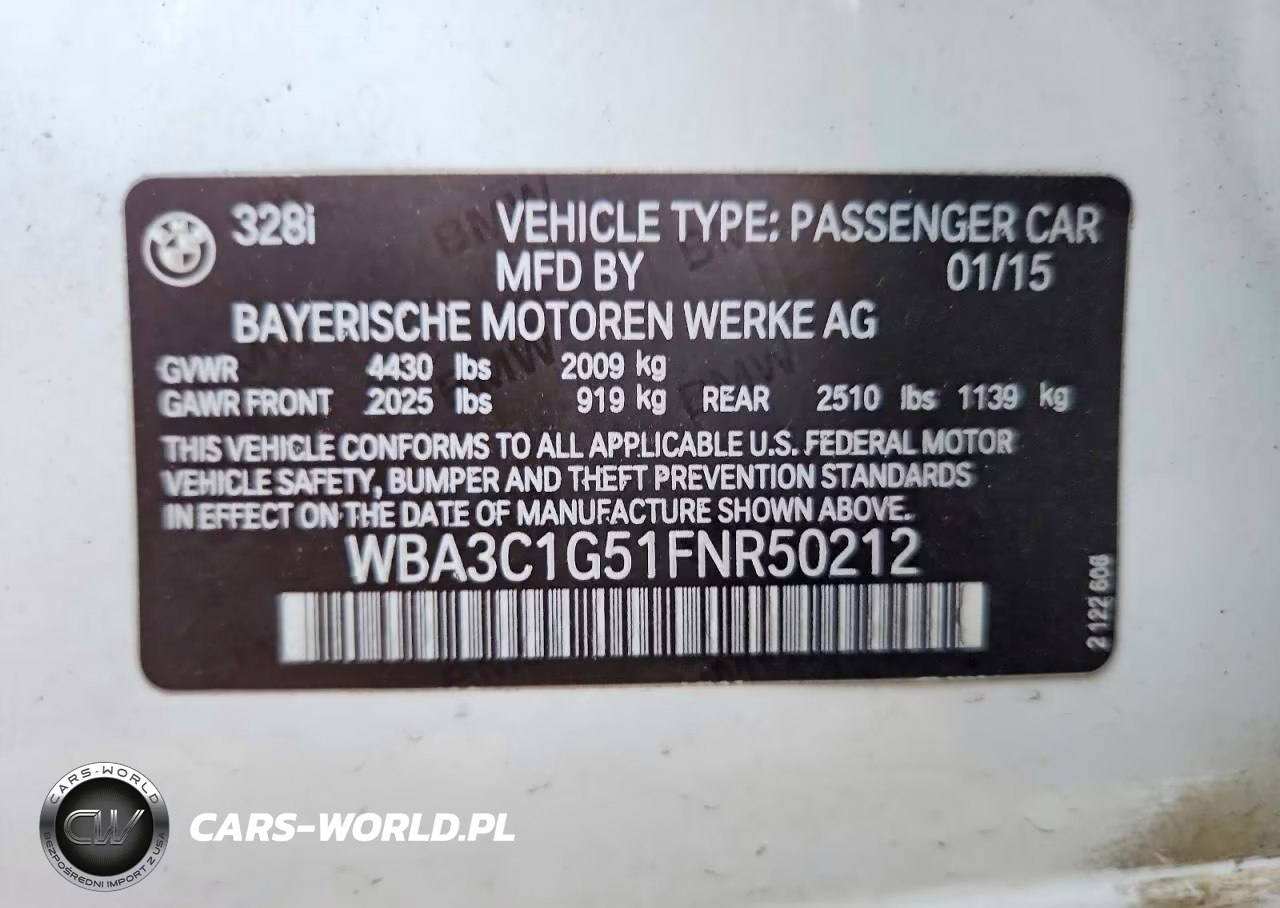 2015 BMW 328 I Sulev VIN:WBA3C1G51FNR50212 - 12