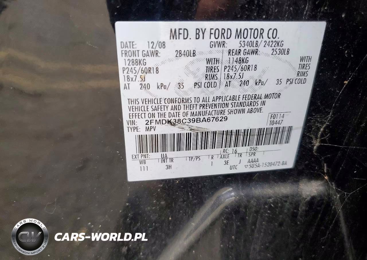 2009 Ford Edge Sel VIN:2FMDK38C39BA67629 - 12