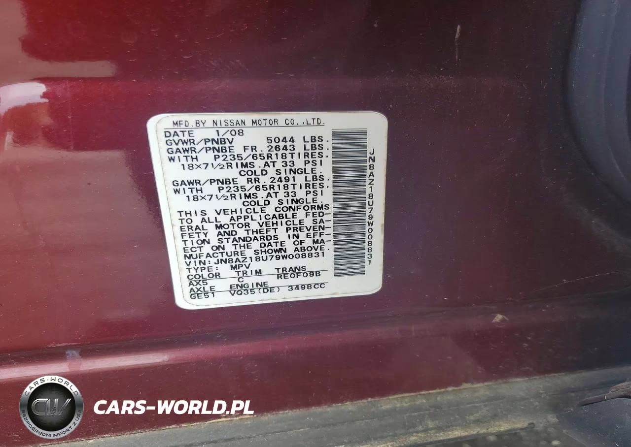 2009 Nissan Murano S VIN:JN8AZ18U79W008831 - 12
