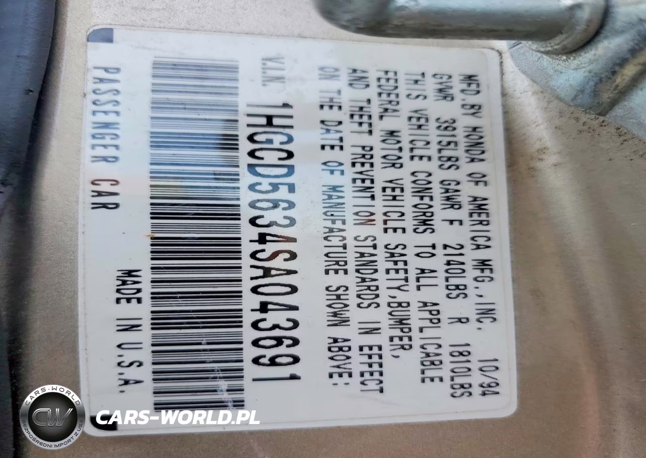 1995 Honda Accord Lx VIN:1HGCD5634SA043691 - 12