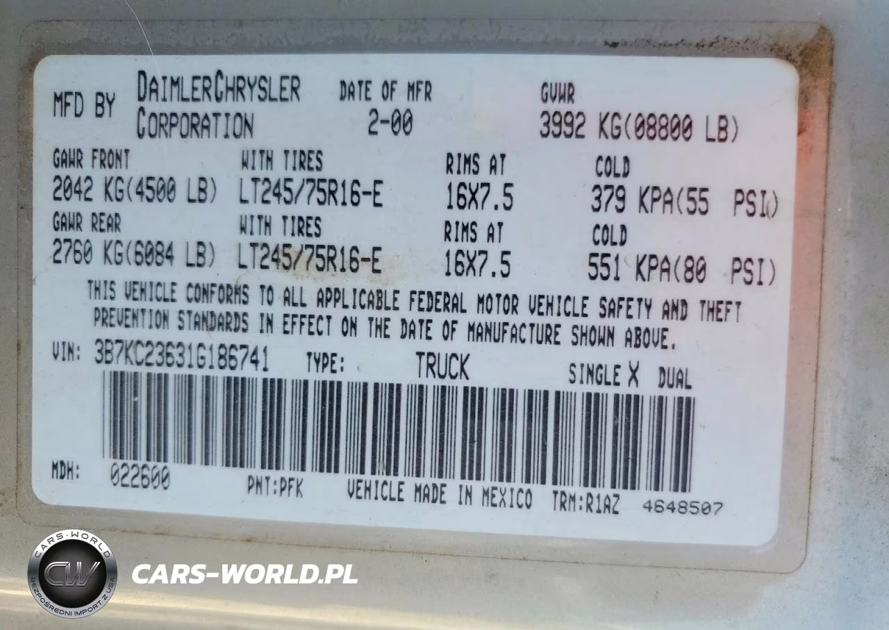 2001 Dodge Ram 2500 VIN:3B7KC23631G186741 - 12