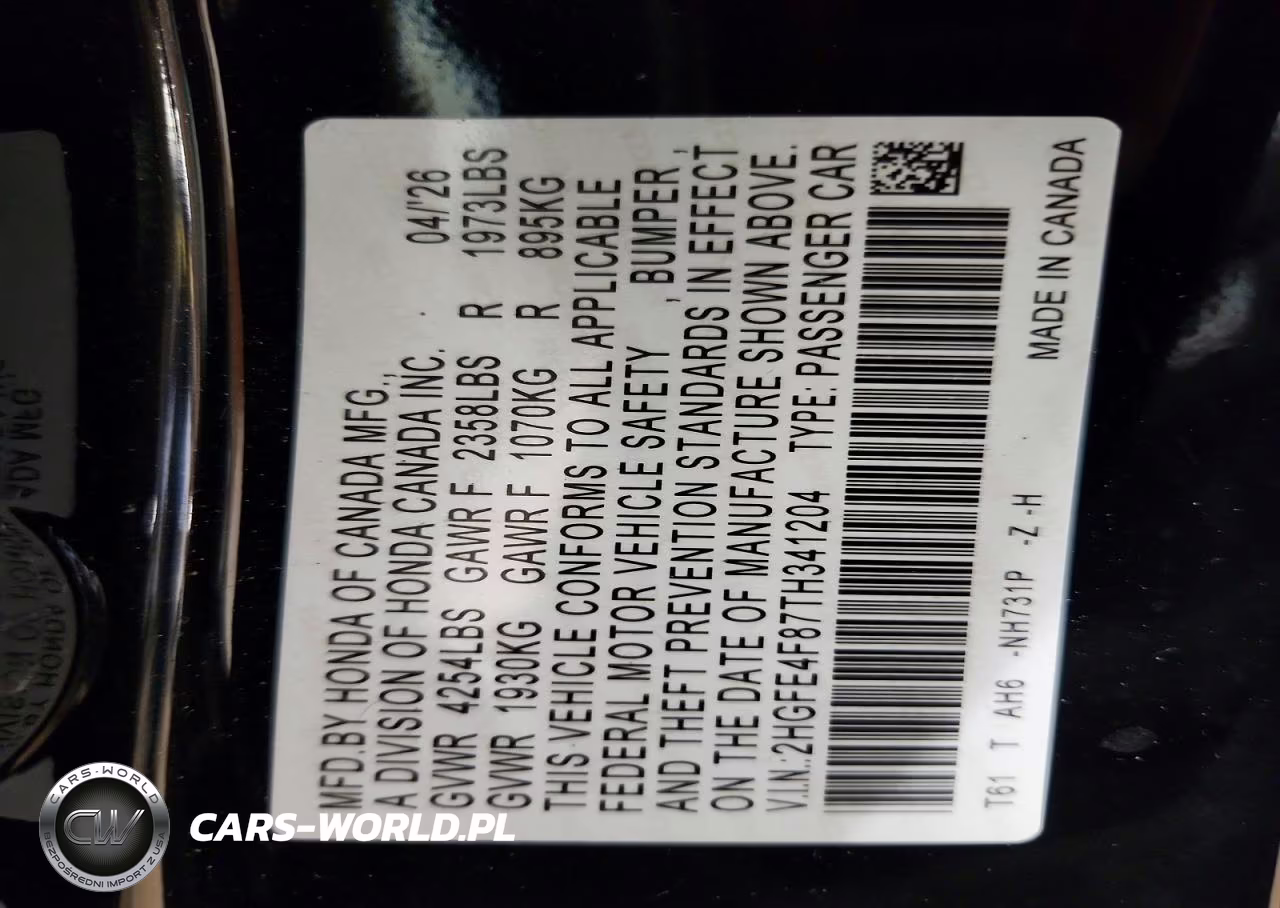 2026 Honda Civic Sport VIN:2HGFE4F87TH341204 - 13