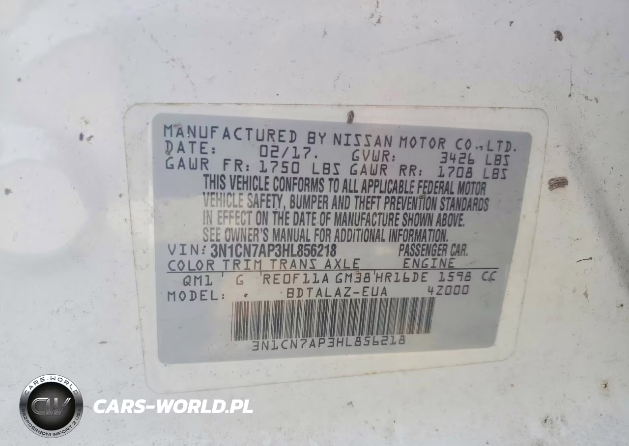 2017 Nissan Versa 1.6 S Plus VIN:3N1CN7AP3HL856218 - 12