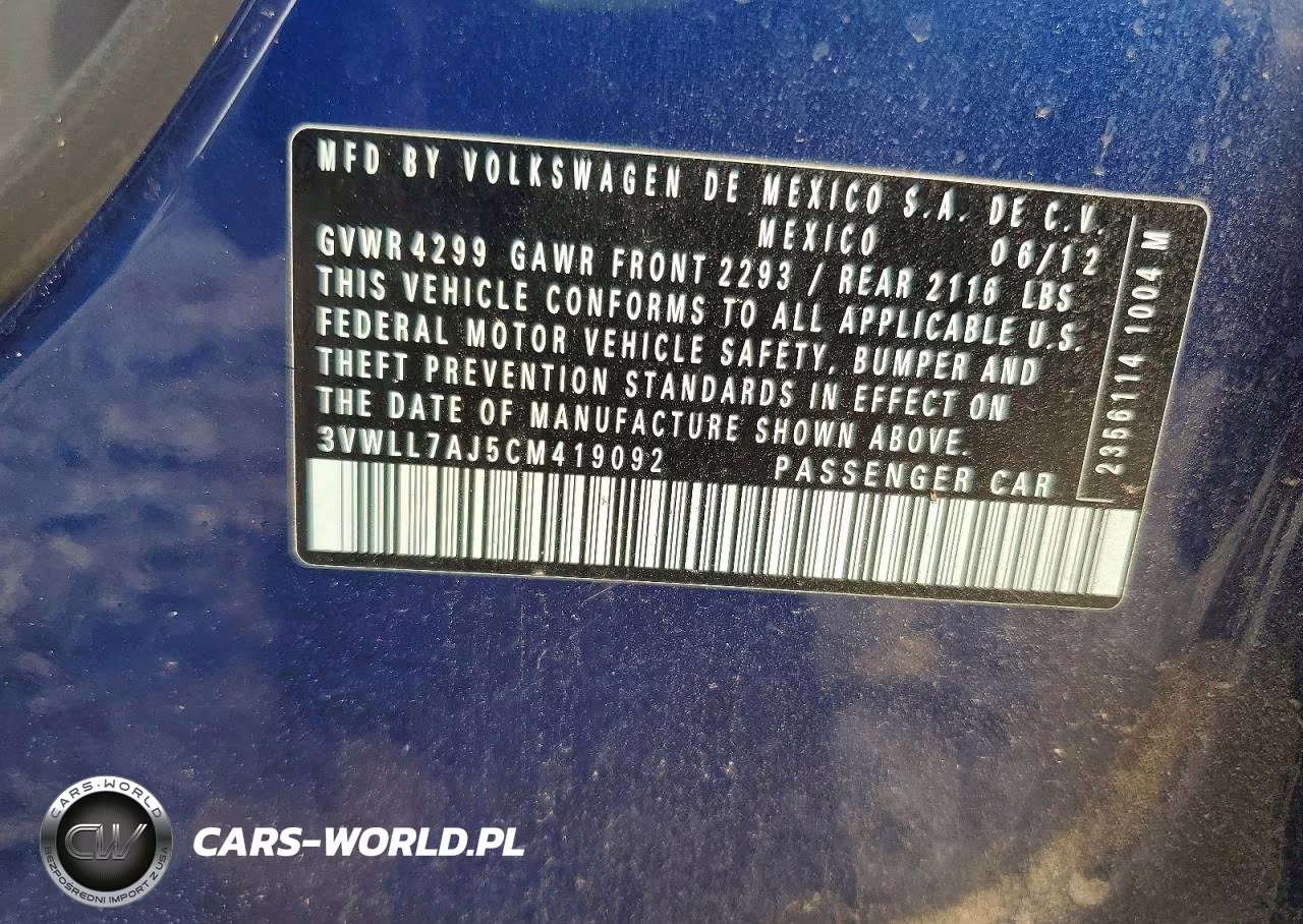 2012 Volkswagen Jetta Tdi VIN:3VWLL7AJ5CM419092 - 12