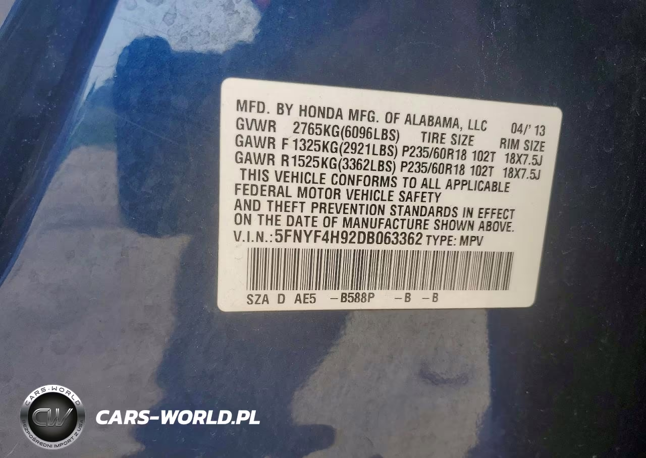 2013 Honda Pilot Touring VIN:5FNYF4H92DB063362 - 12
