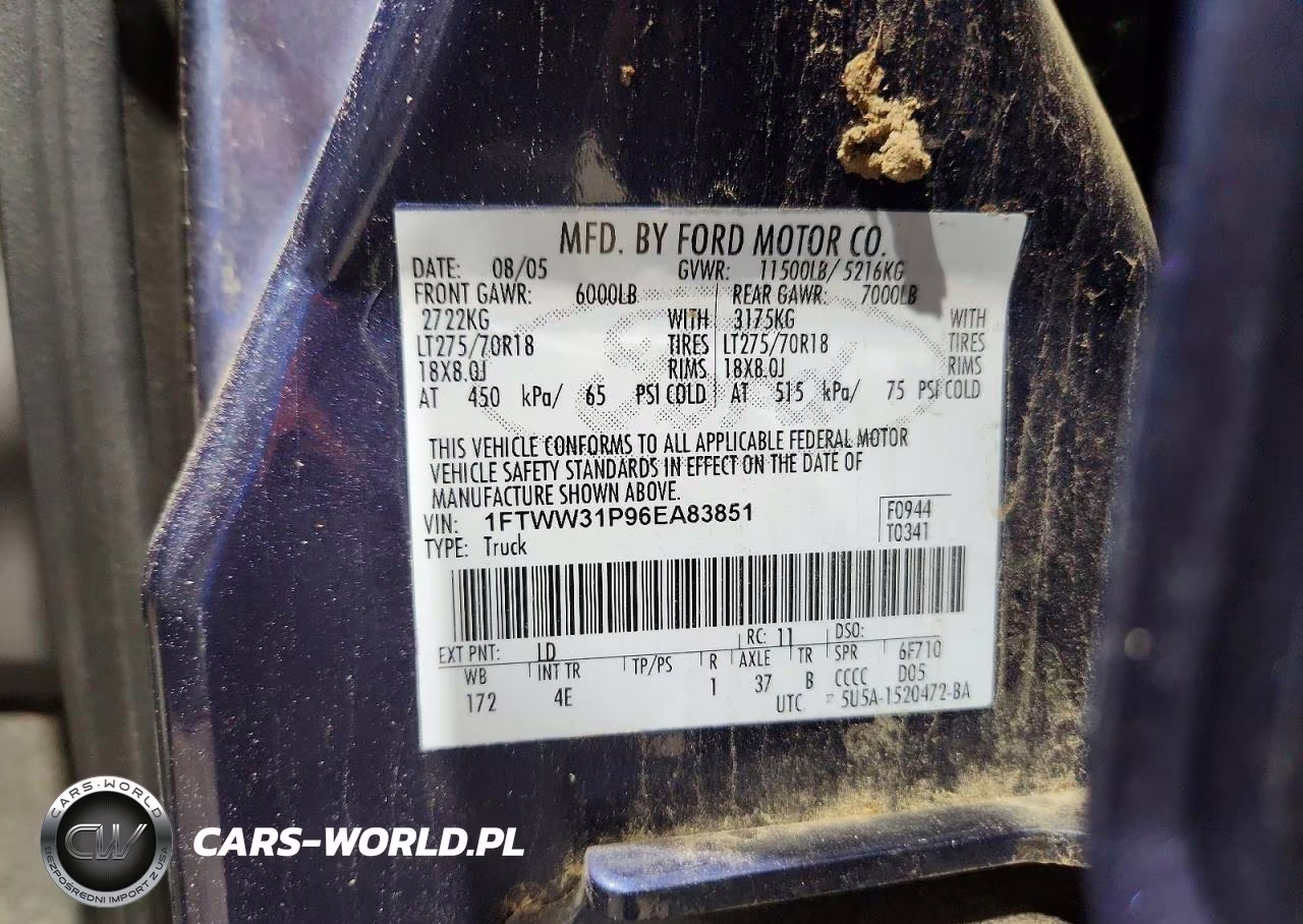 2006 Ford F350 Srw Super Duty VIN:1FTWW31P96EA83851 - 12