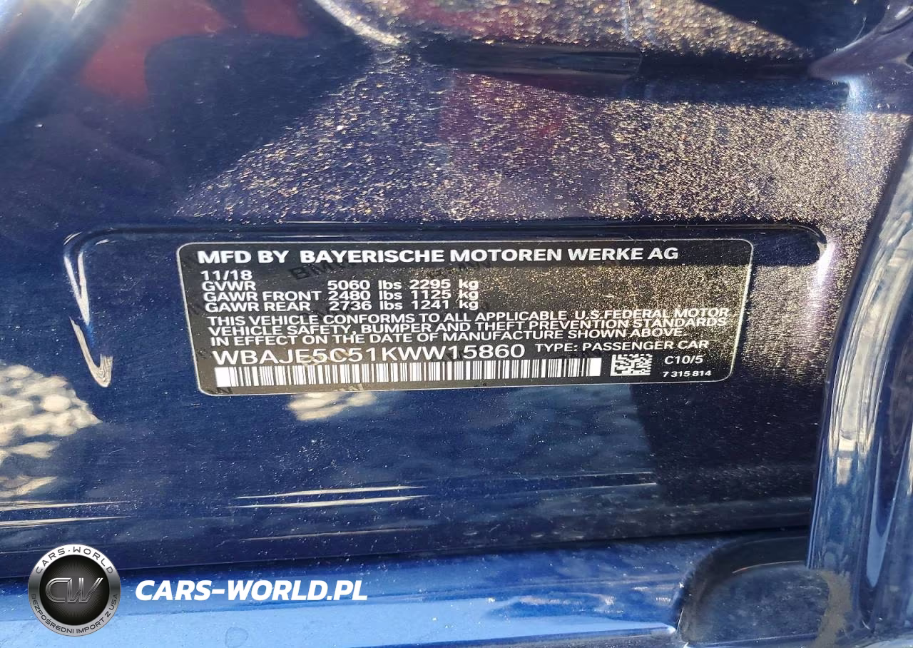 2019 BMW 540 I VIN:WBAJE5C51KWW15860 - 12