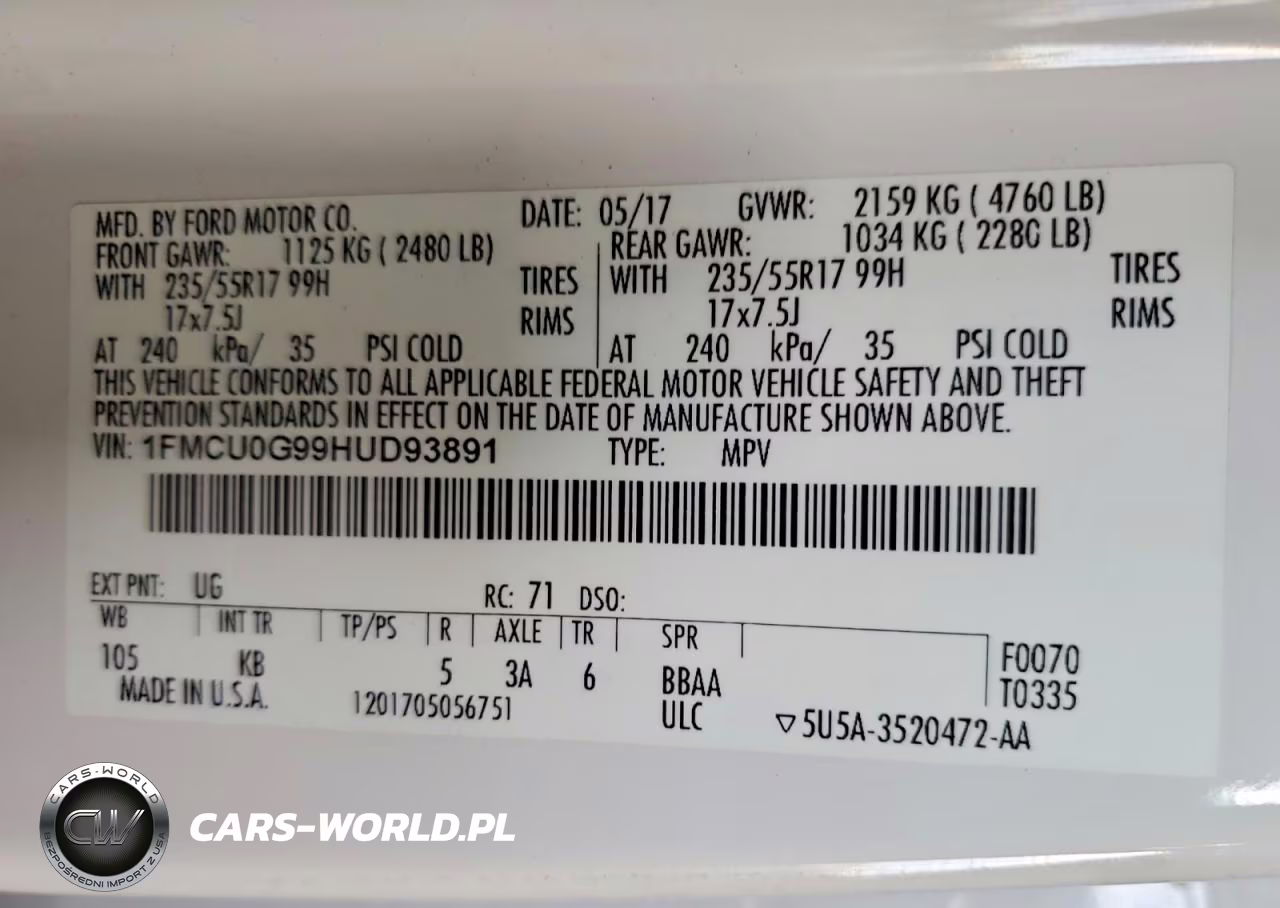 2017 Ford Escape Se VIN:1FMCU0G99HUD93891 - 12