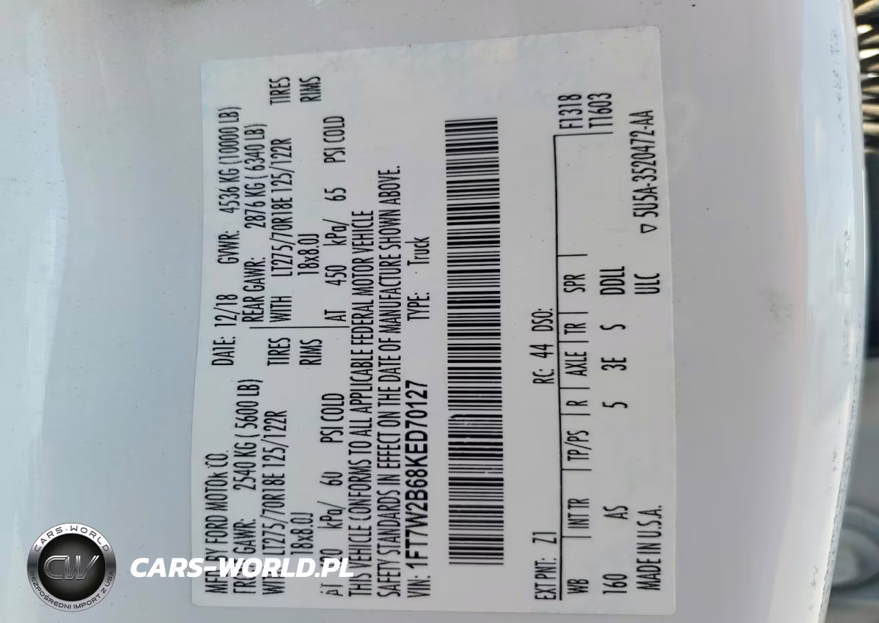 2019 Ford F250 Super Duty VIN:1FT7W2B68KED70127 - 12