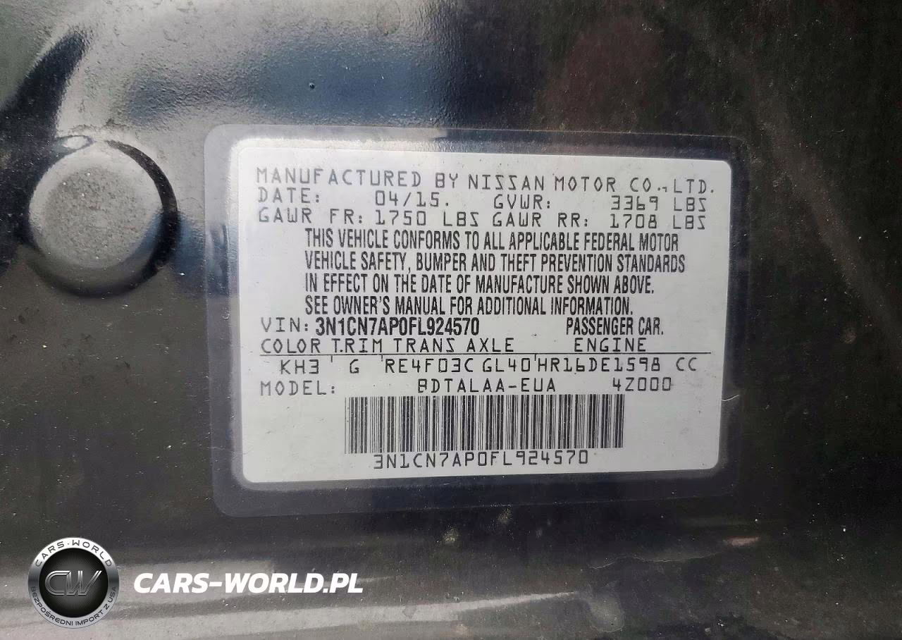 2015 Nissan Versa 1.6 S VIN:3N1CN7AP0FL924570 - 12